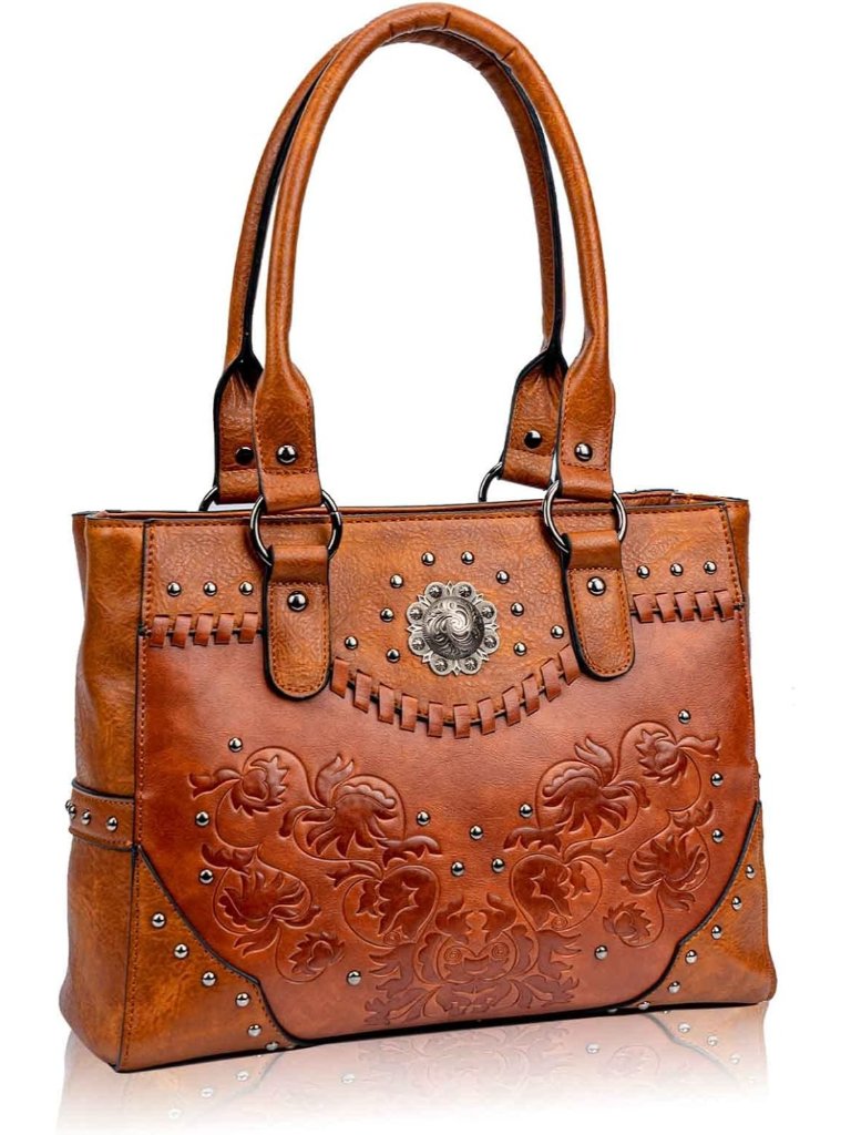 New Large Western Tote Bag For Women, Vintage Embossed Purse With Concho Studs